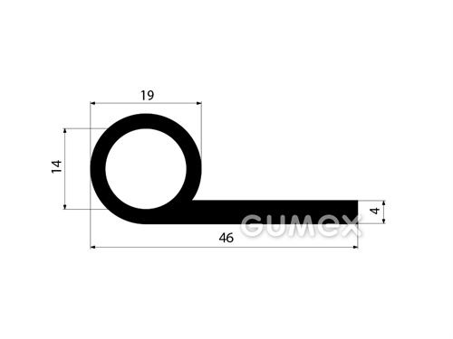 Gumový profil tvaru "P" s dutinkou, 46x19/4mm, 60°ShA, NBR, -40°C/+70°C, čierny